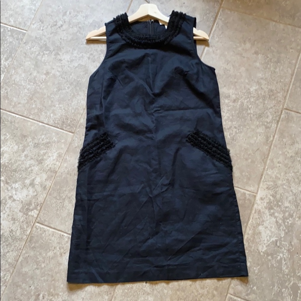 Loft little black shift dress ruffle detail LBD MEDIUM